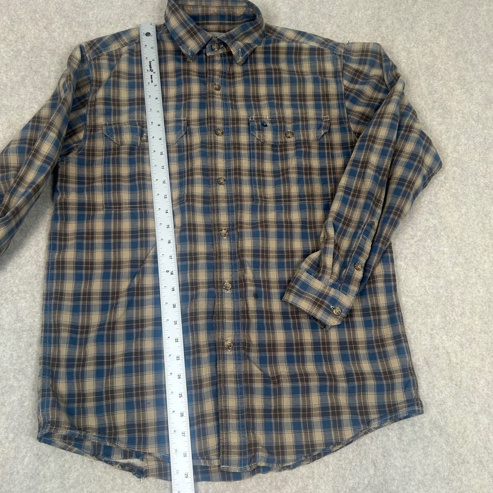 Carhartt Button Down Shirt Mens Medium Blue Tan Plaid Long‎ Sleeve Workwear 1237 - Picture 2 of 9